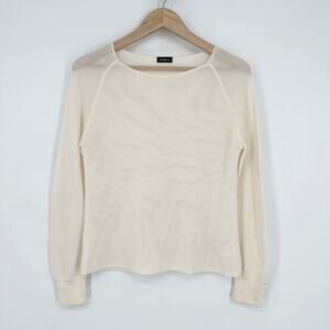 AKRIS Open Knit Sweater Cotton Silk Raglan Long Sleeve Semi Sheer Mesh Top White